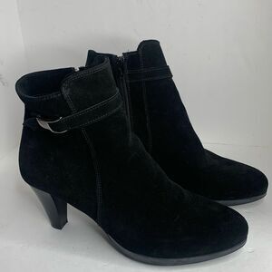 C La Canadienne black suede heeled ankle boots